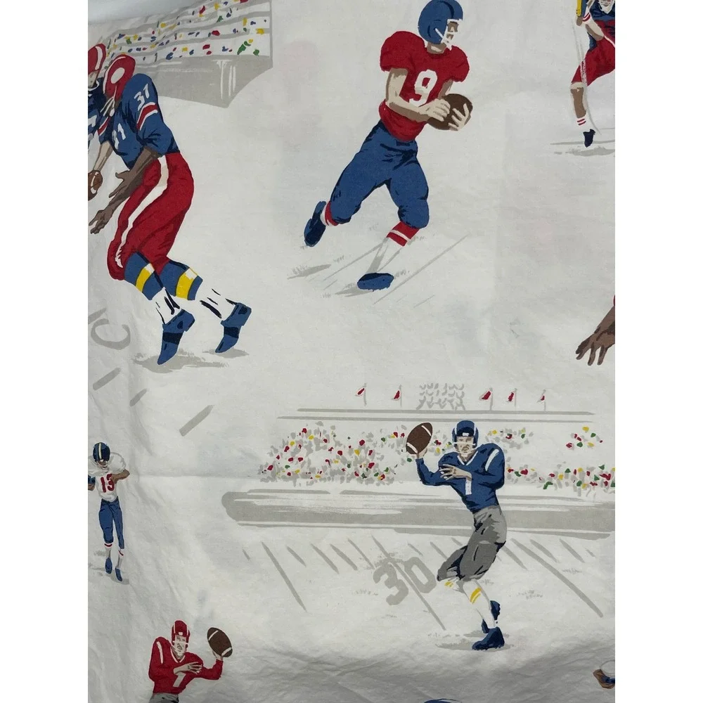 Pottery Barn Kids Full Sheet Set Organic Cotton Vintage Football Sports White